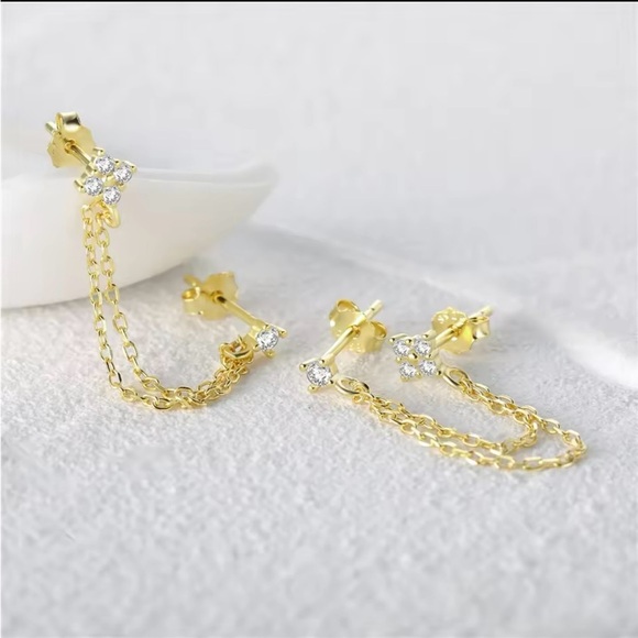 Dainty double chain piercing earrings - Picture 2 of 2